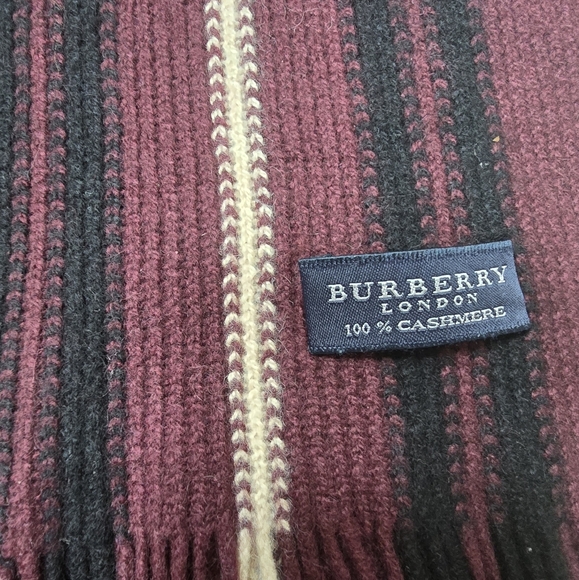Burberry Burgundy and Black Cashmere Scarf